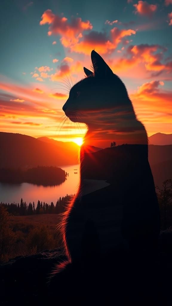 Sunset Feline Landscape Masterpiece