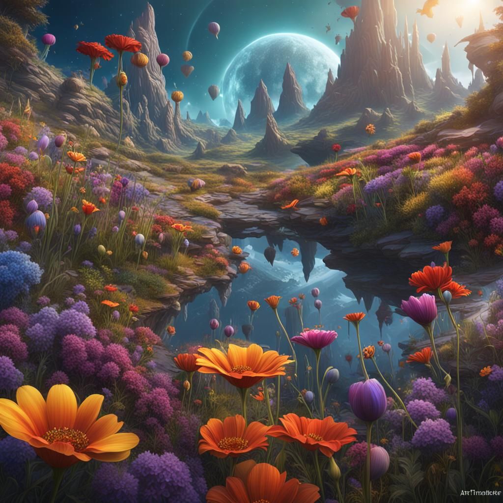 Colorful Flowers Chatting on Saturn Ring