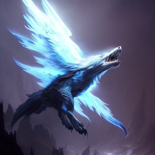 Blue Phoenix Wolf Dark Fantasy Concept Art