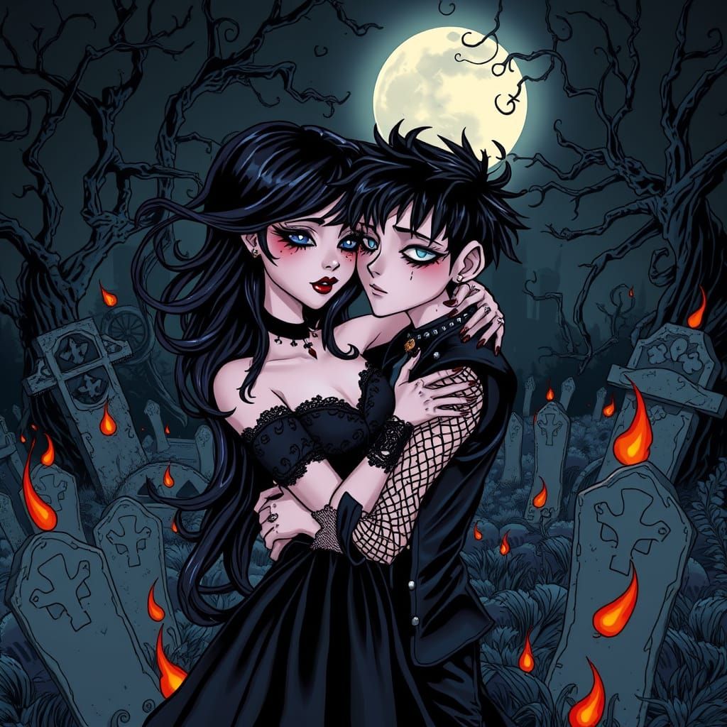 Whimsical Goth Romance Amidst Twilight Shadows