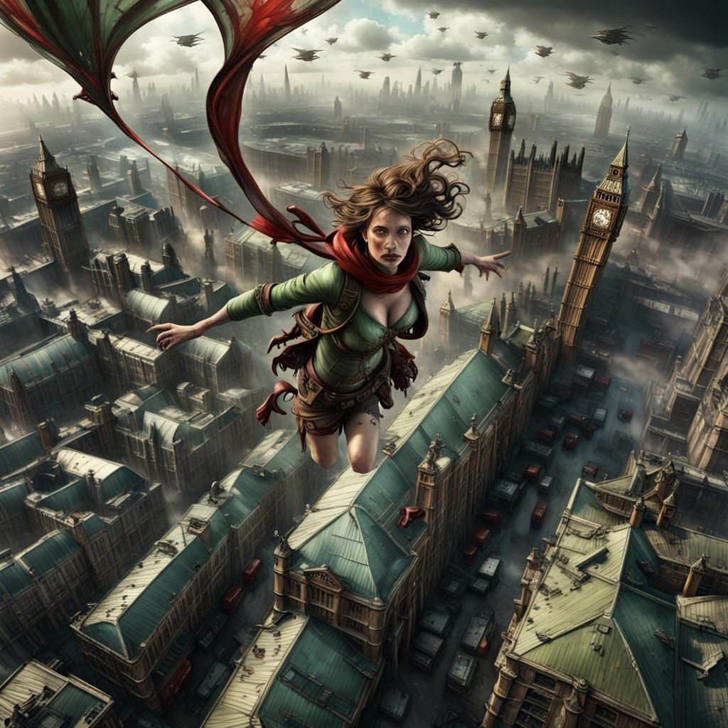 Porcelain Figure Flies Over Post-Apocalyptic London