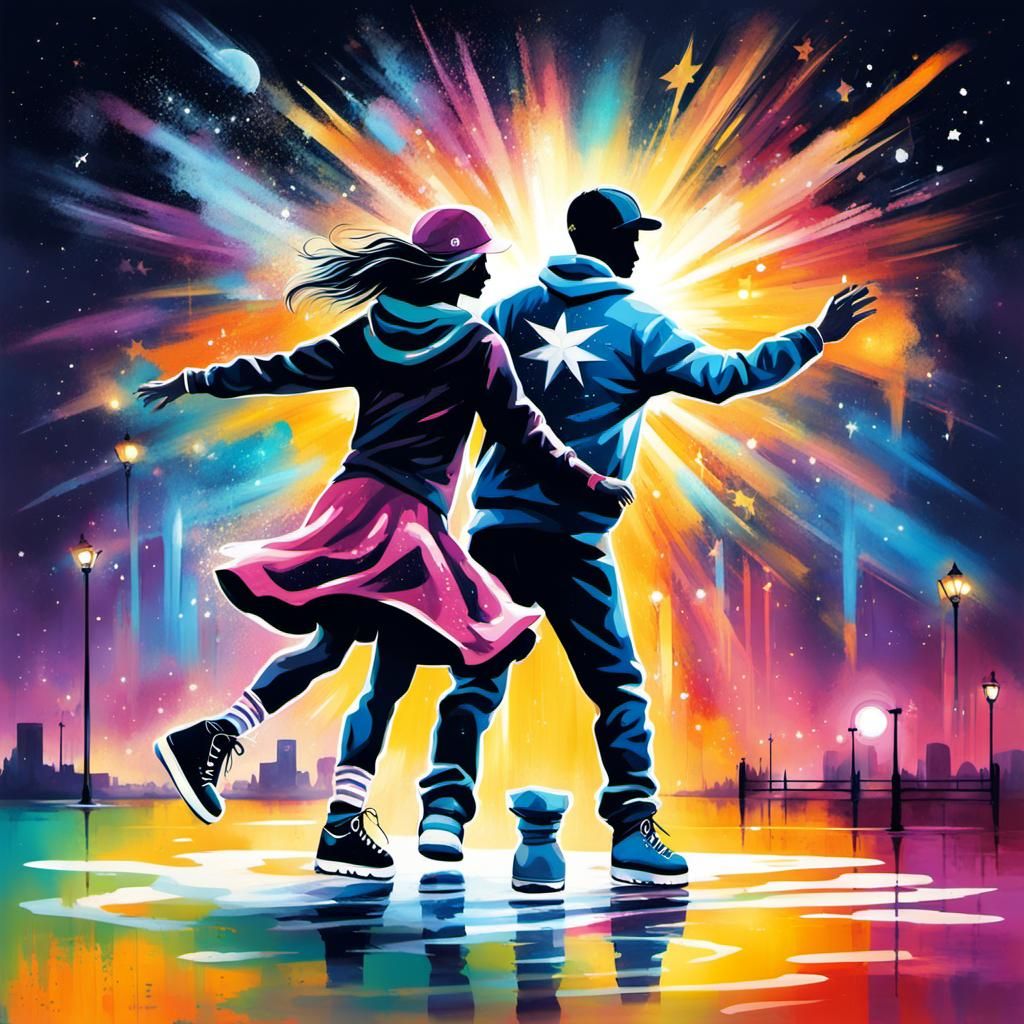 Figure Skaters Dancing on a Star in Graffiti Art