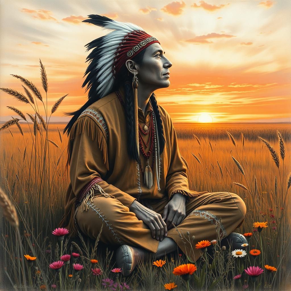 Prairie Sunset: A Charcoal Drawing