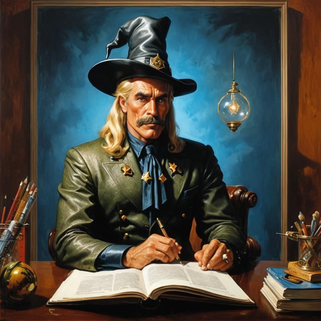 Wizard Teacher at Desk in Heroic Erotic Style