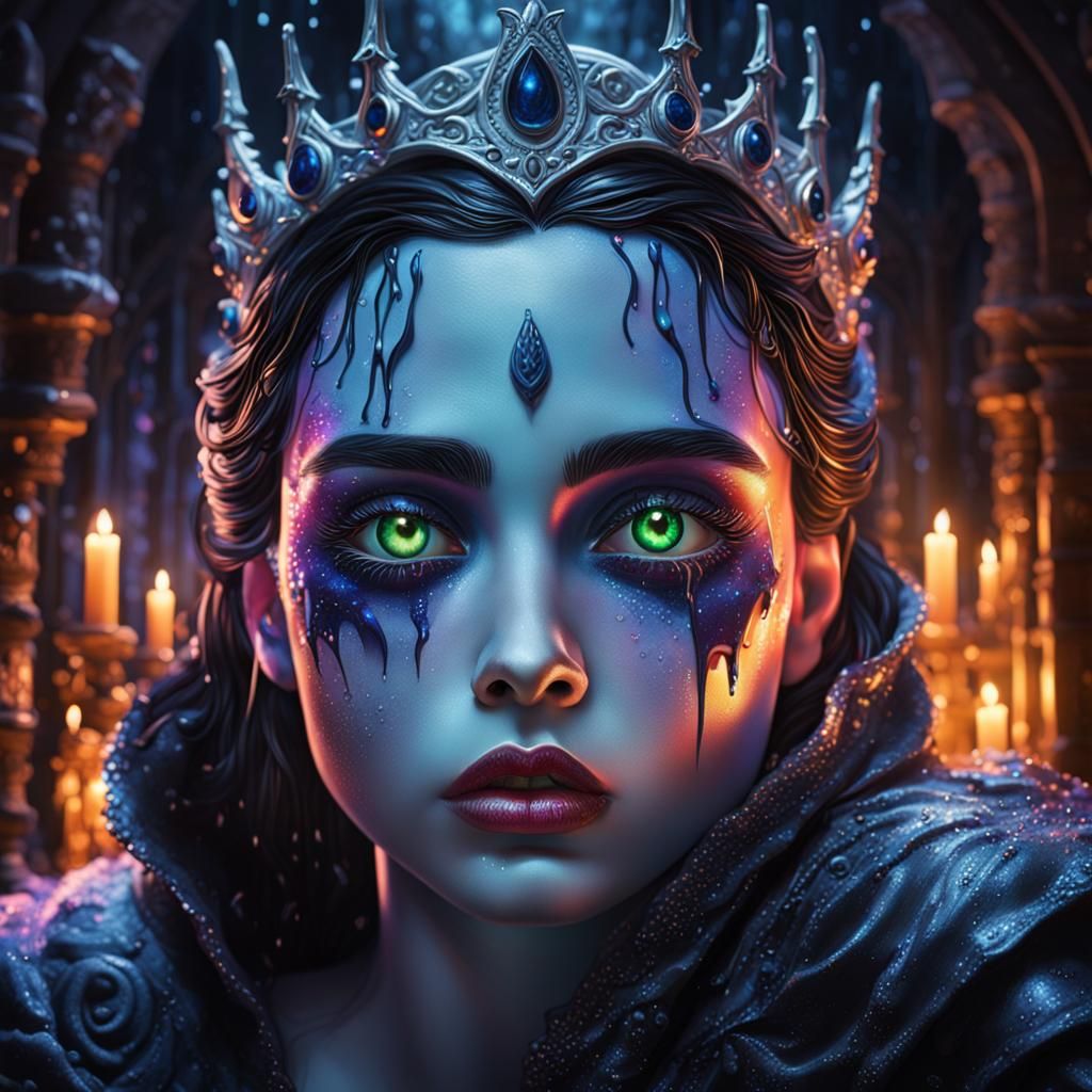 Evil Goth Sleeping Beauty with Glowing Eyes