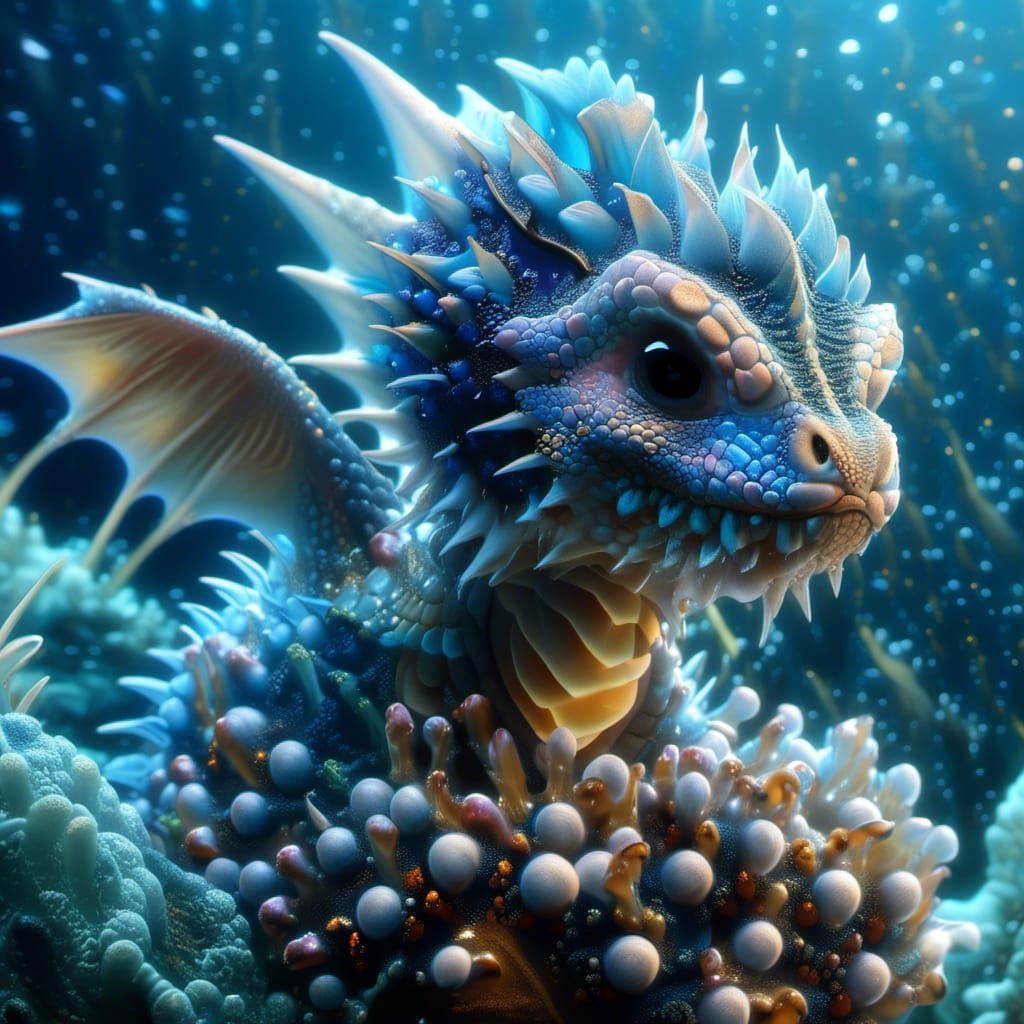 Underwater Crystal Dragon Hatchling in Hyperrealistic Detail
