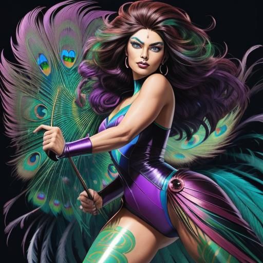Peacock Woman in Comic Book Art Style