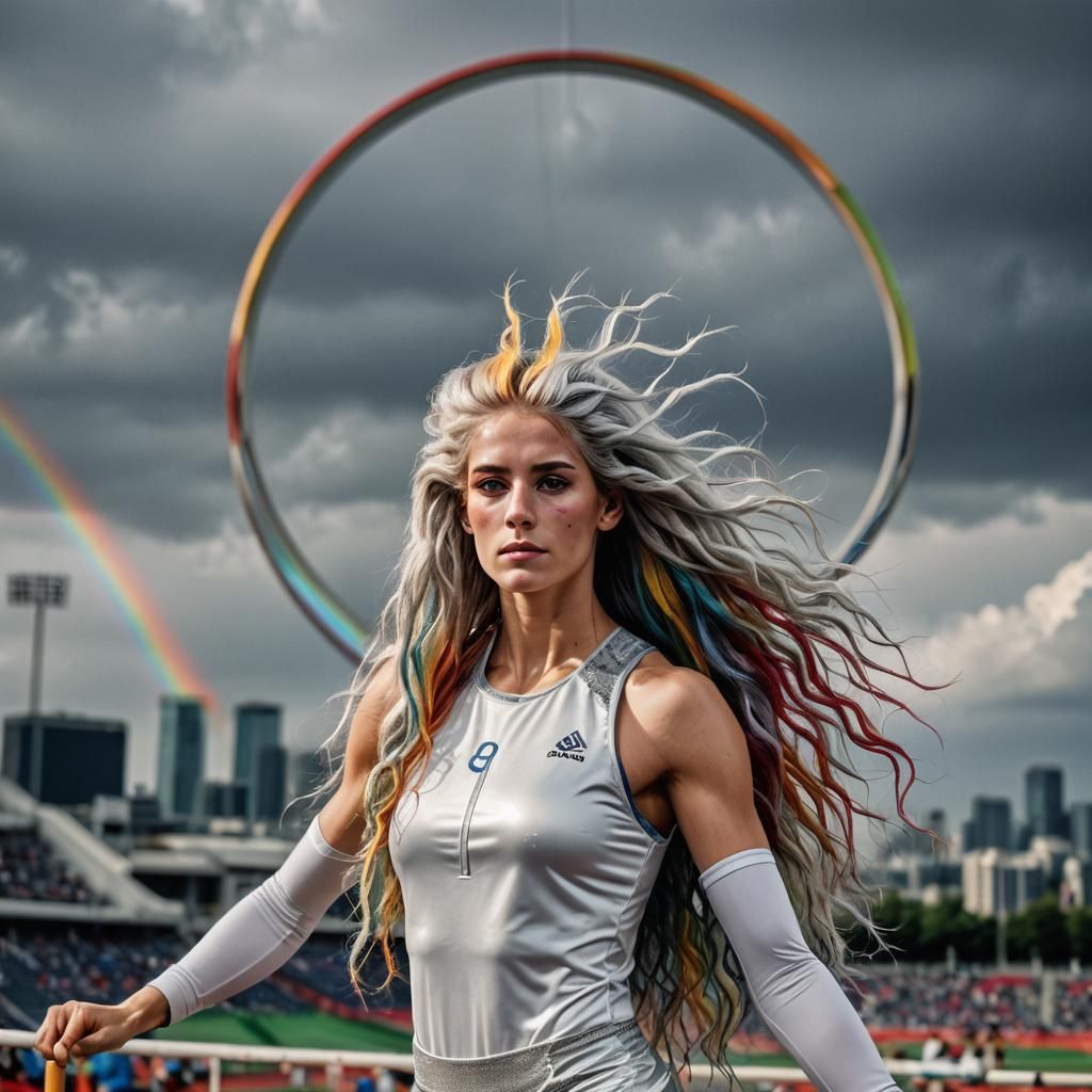 Rainbow-Haired Athlete at the Olympics in HDR