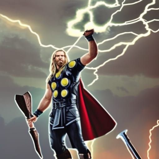 Thor Wielding Hammer in Epic Thunderstorm