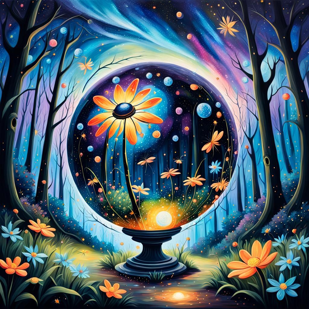 Magical Orb Forest: Vibrant Street Art Galaxy