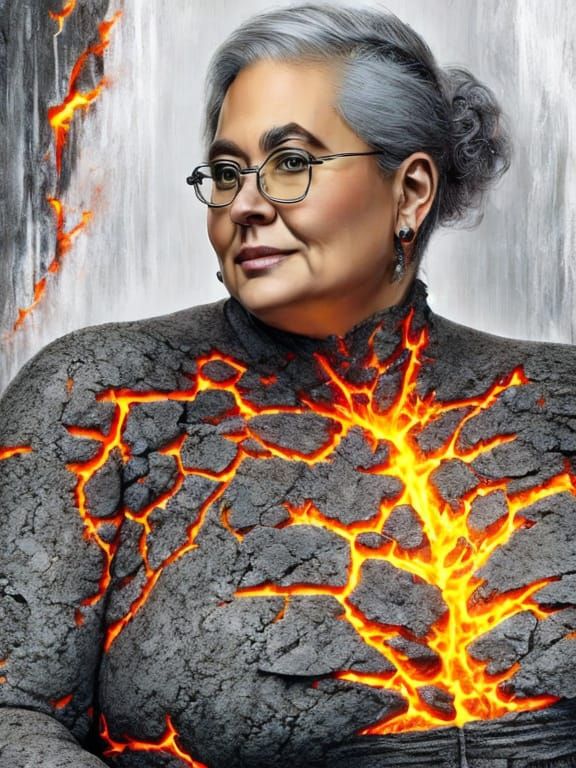 Plus Size Golem Woman with Glowing Lava Cracks