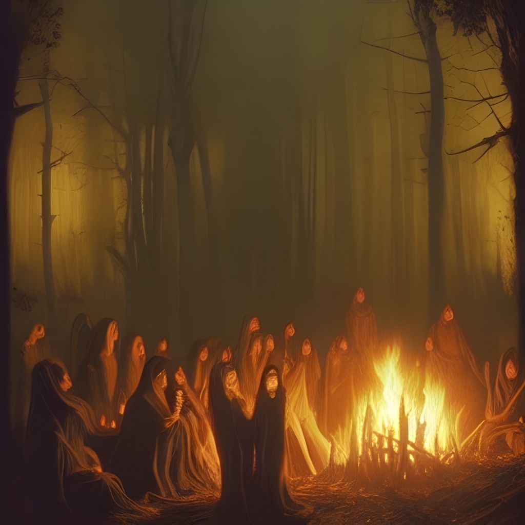 Witch Coven Gathering in Dark Woods