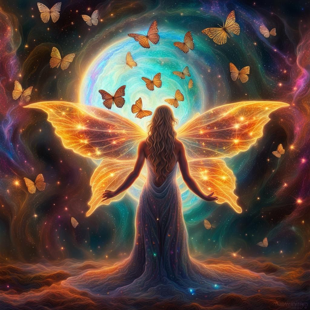 Angelic Butterfly Effect in Cosmic Astral Illustration