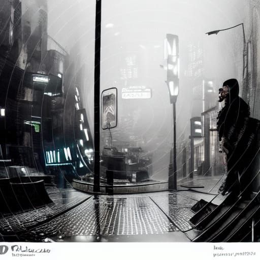 Cyberpunk Model in Gritty B&W Film Style