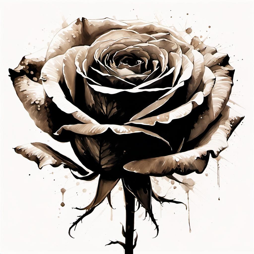 Sepia Rose Watercolor Art Illusion