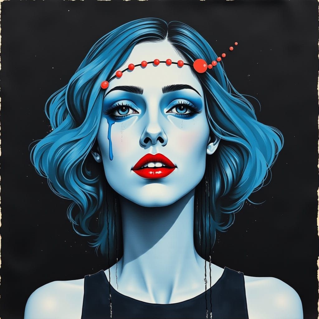 Moon Queen Portrait in Chalk on Black Wall