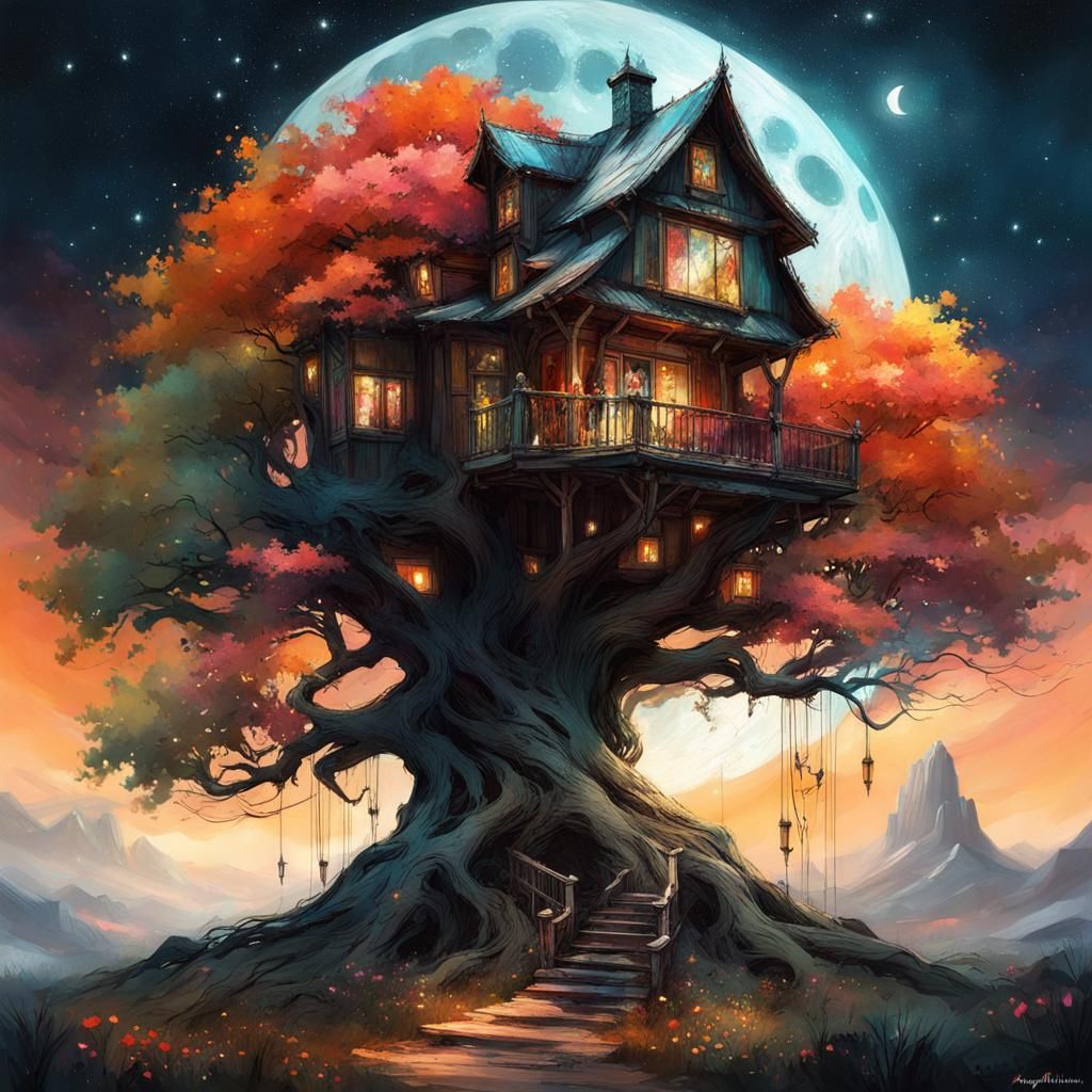 Fantasycore Houses Inside a Flowering Yggdrasil