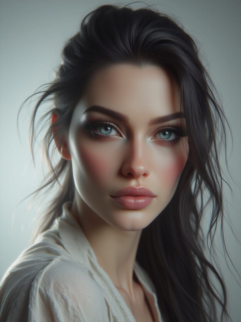 Detailed Portrait of a Young Woman in Studio