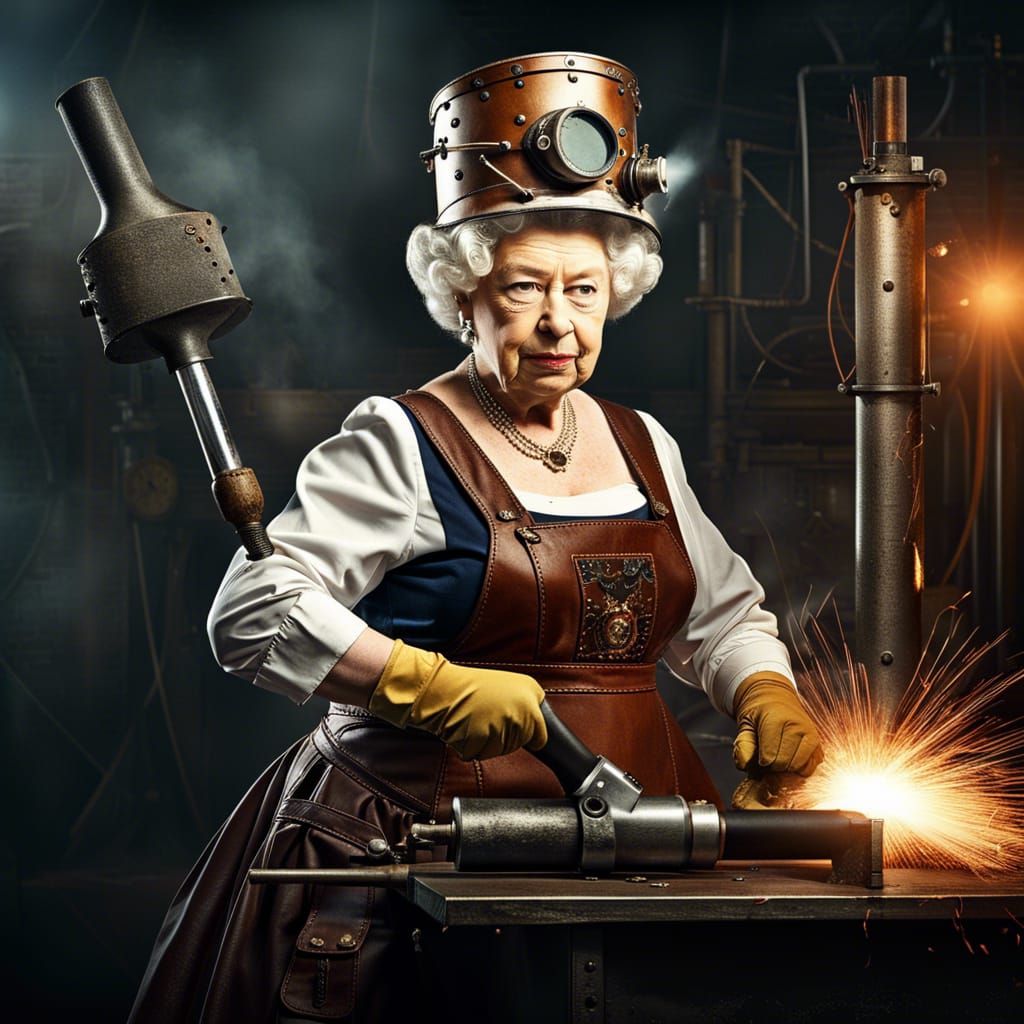 Queen of England as Steampunk Welder