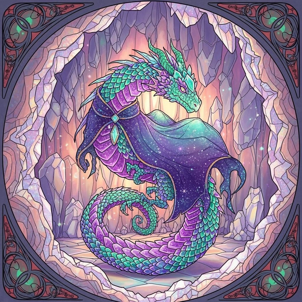 Gemstone Dragon in Geode Cave, Art Nouveau