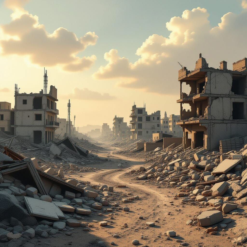Devastated Gaza Strip Landscape in Haunting Style