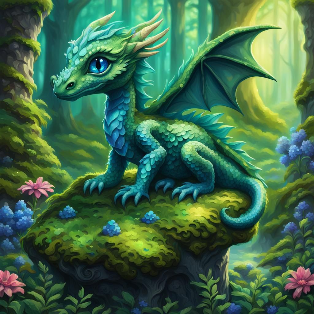 Emerald Dragon in Mystical Forest Concept Art