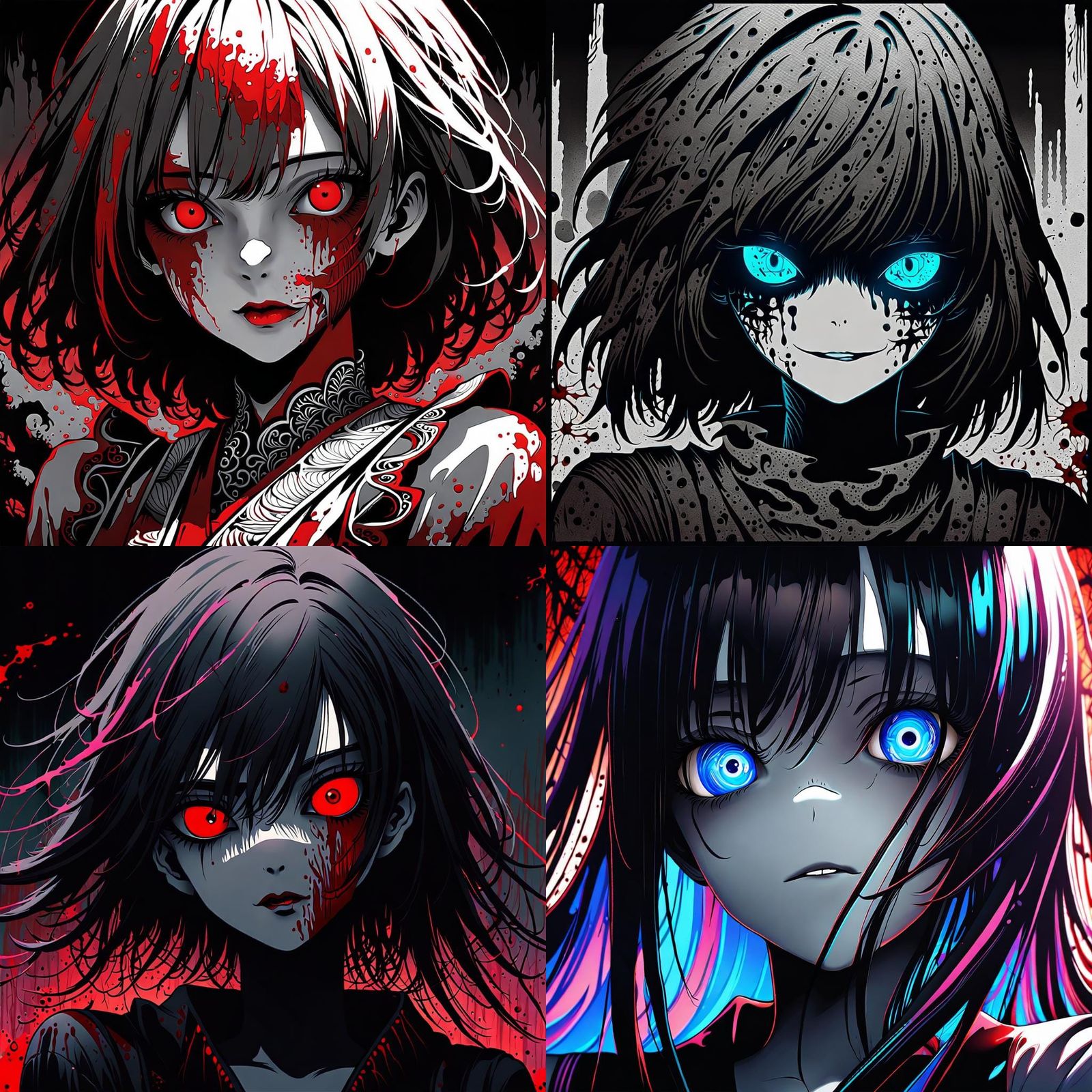 Yandere Girl Covered in Blood, Manga Style