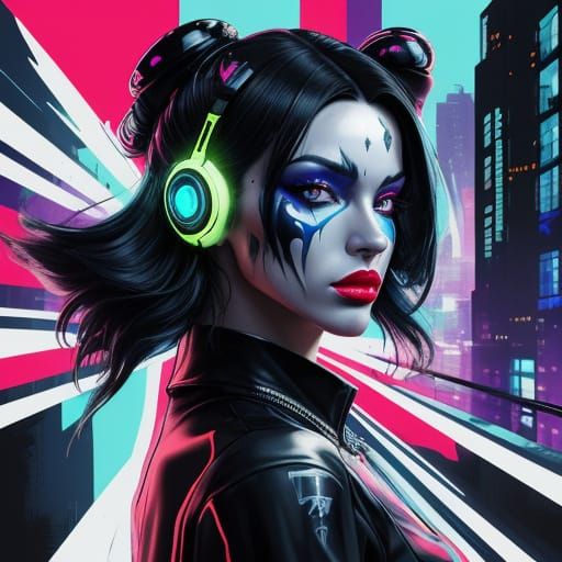 Cyberpunk Goddess in Neon Glory