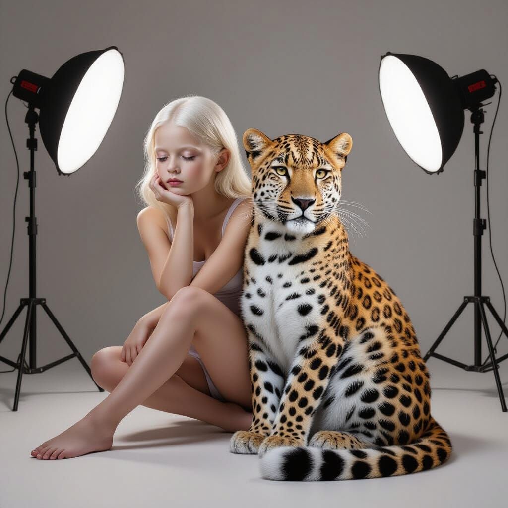 Albino Girl's Dreamlike Transformation into Leopard