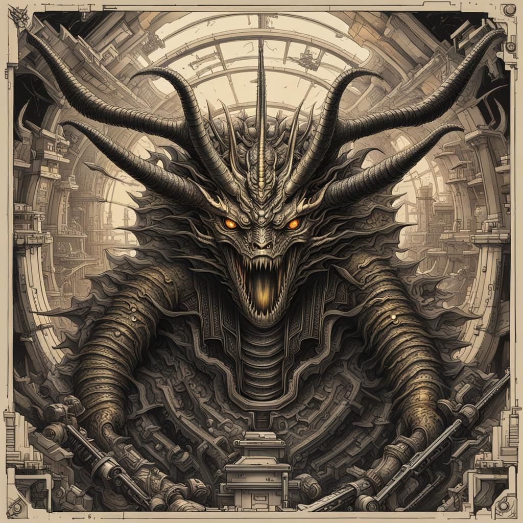 Mechanical King Ghidorah Destroys Space Station in Giger Sty...
