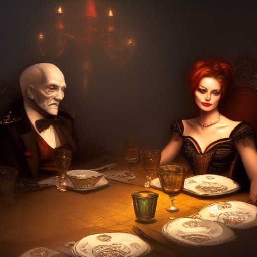 Death at Dinner Table: Gothic Fantasy Art
