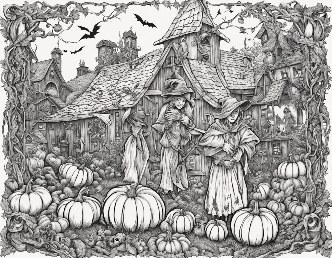 Eerie Medieval Harvest Festival Coloring Page