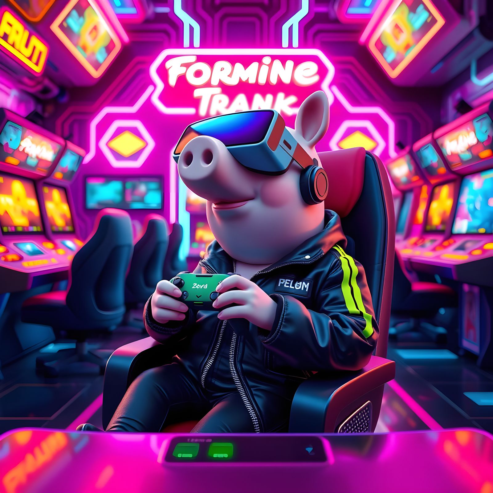 Peppa Pig as Gamer: Detailed Matte Painting