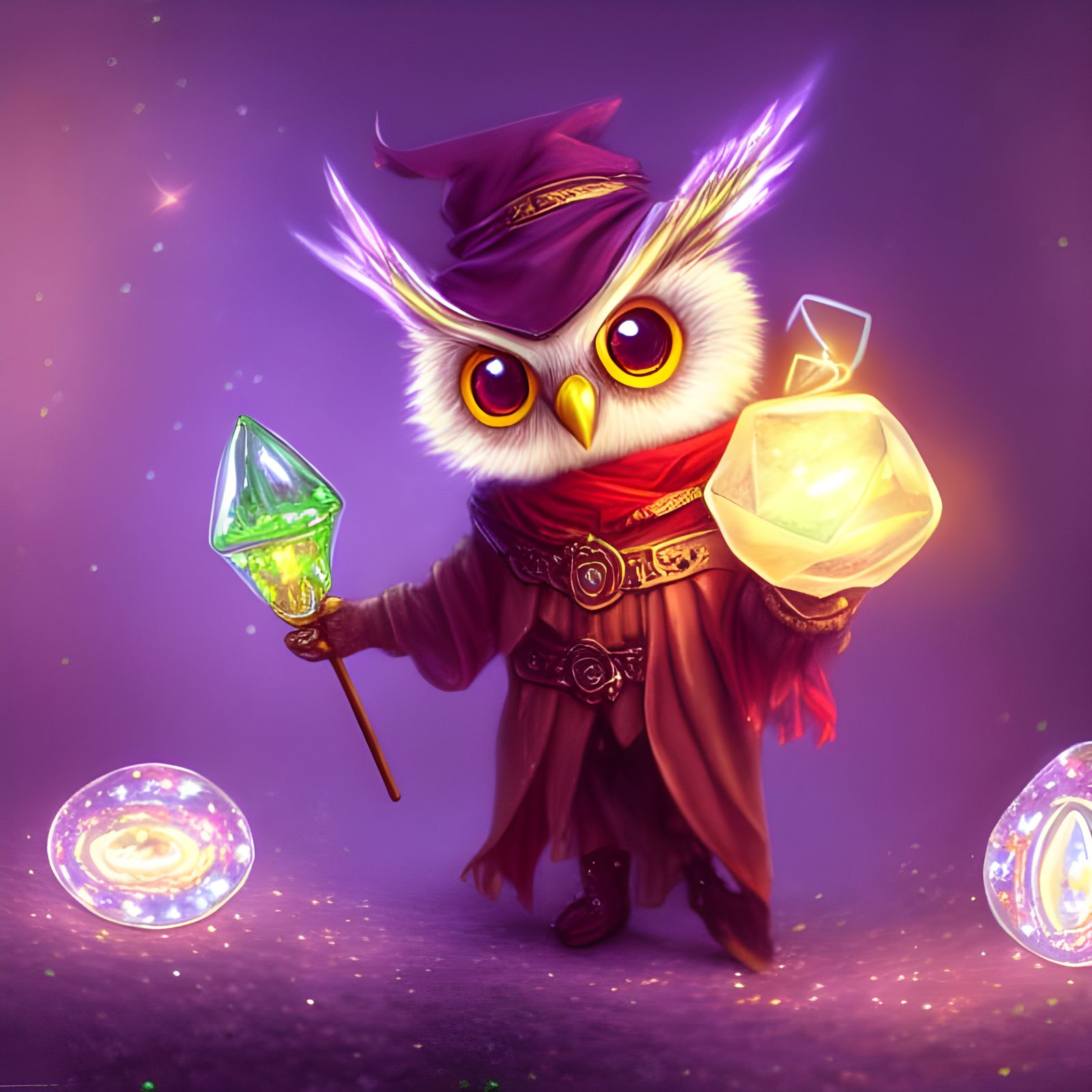 Chibi Owl Wizard with Candy Weapon