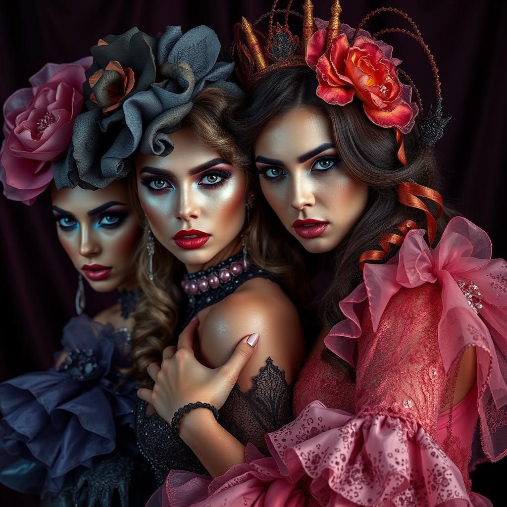 Ornate Halloween Costumes in Hyperrealistic Style