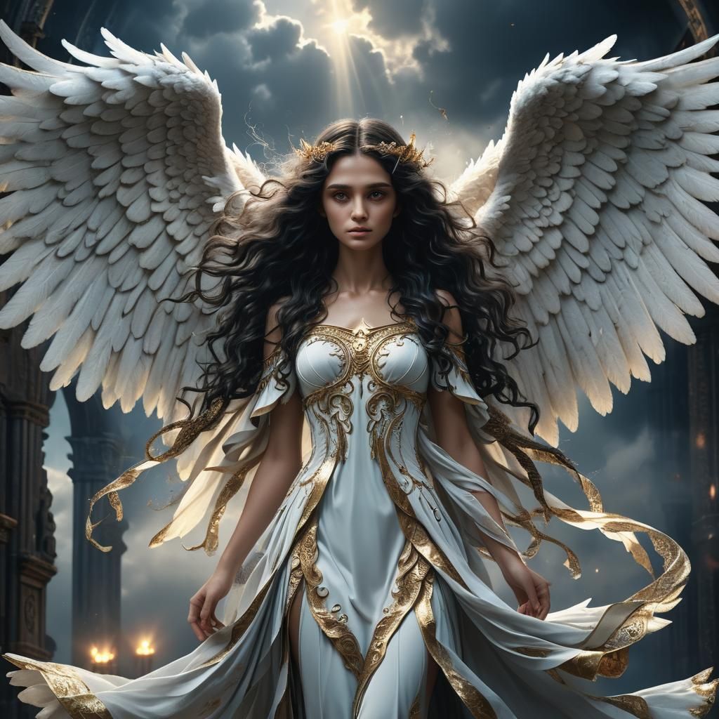 Dramatic Angel with Wings Digital Painting