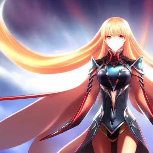 Blonde anime girl Knight with long twin tail hair style (best quality), (high resolution), (super fine illustration), ma...