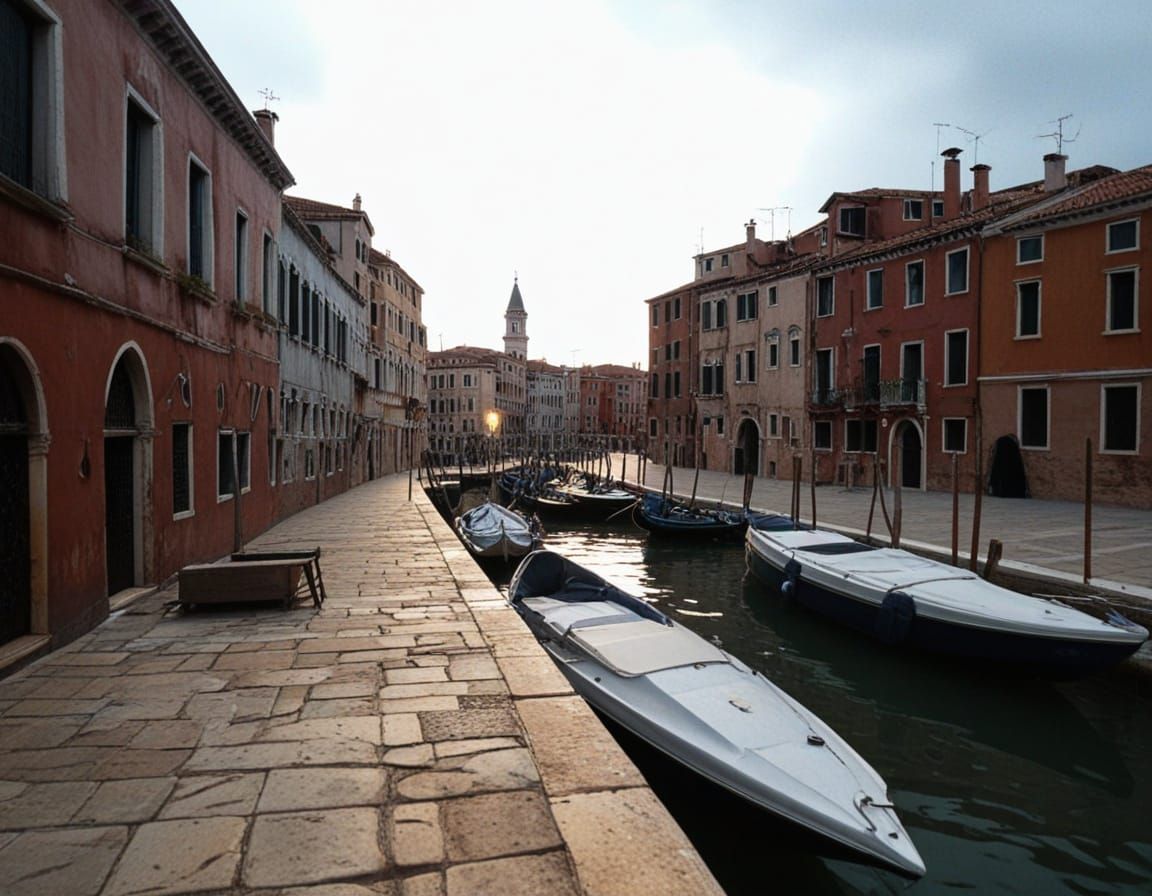 Venice at Night Under Stormy Skies in Oil Painting Style