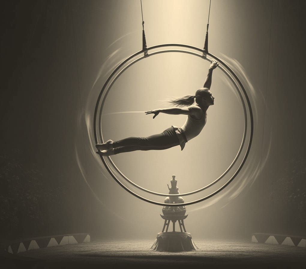 Dynamic Circus Performer in Full Rotation