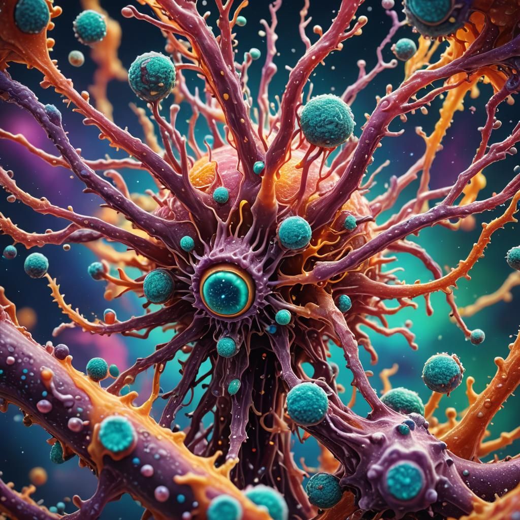 Cute Alien Bacterium Under Microscope, Hyperrealistic Art
