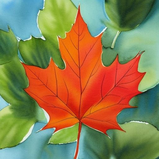 Maple Leaf in Ink and Watercolor Style