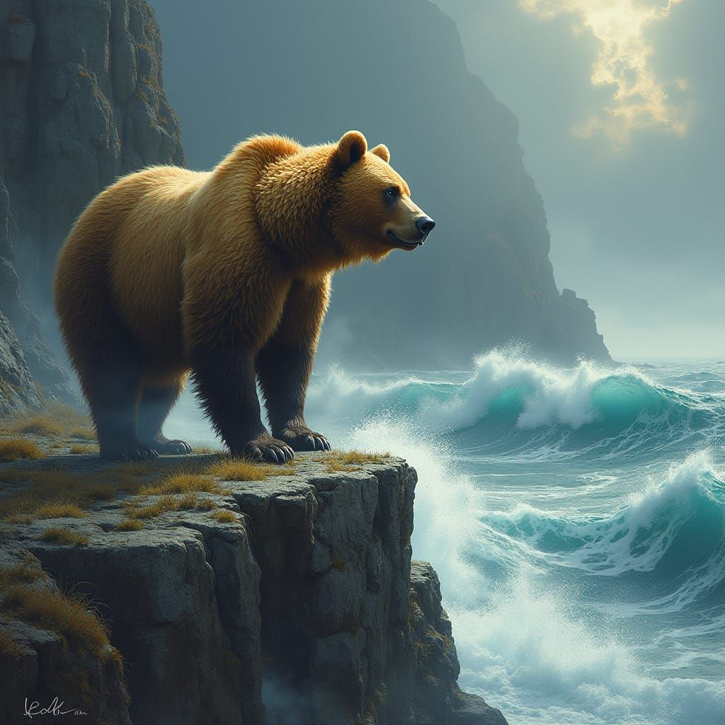 Regal Bear Stands Resolute on Cliff's Edge
