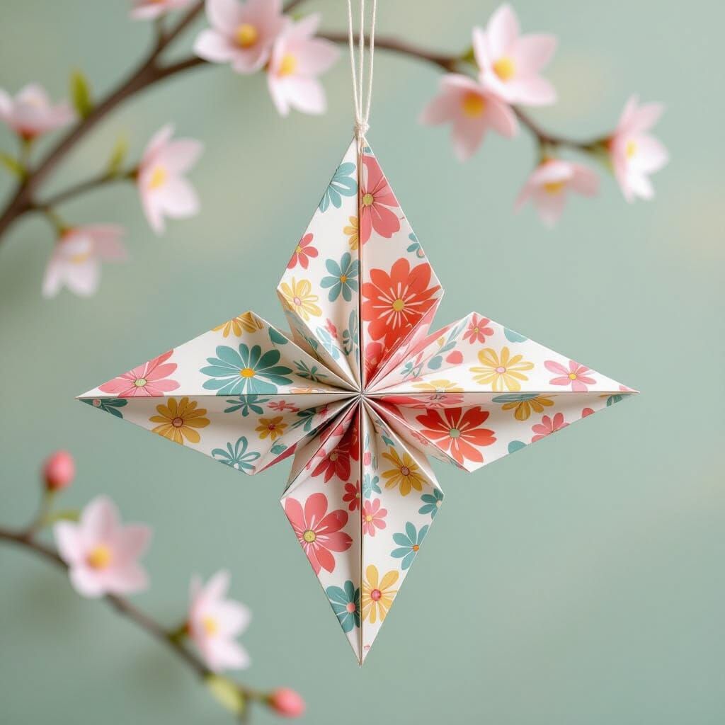 Vibrant Origami Kite Papercraft in Takashi Murakami Style