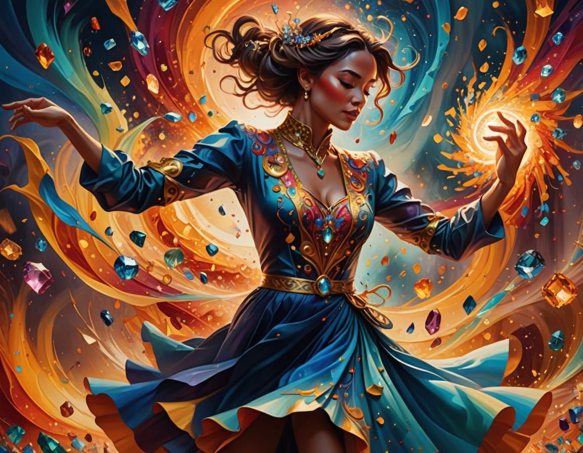 Surreal Person Dancing in Vibrant Triadic Colors