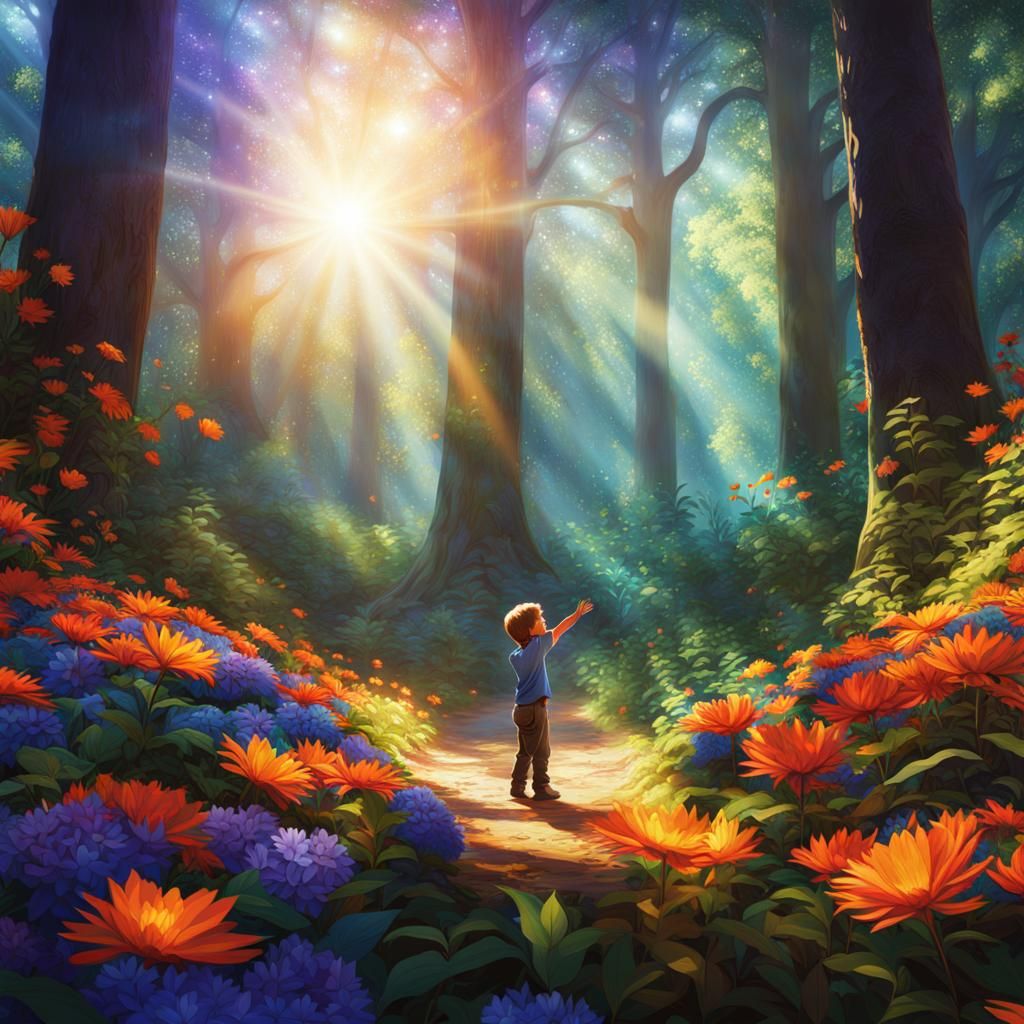 Boy in Lush Forest: Fantasy Matte Painting