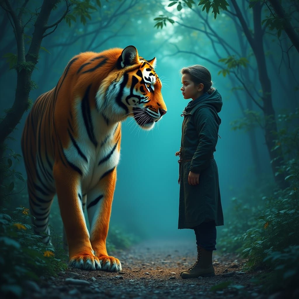 Majestic Tiger Confronts Human on Mystical Road in a Profoun...