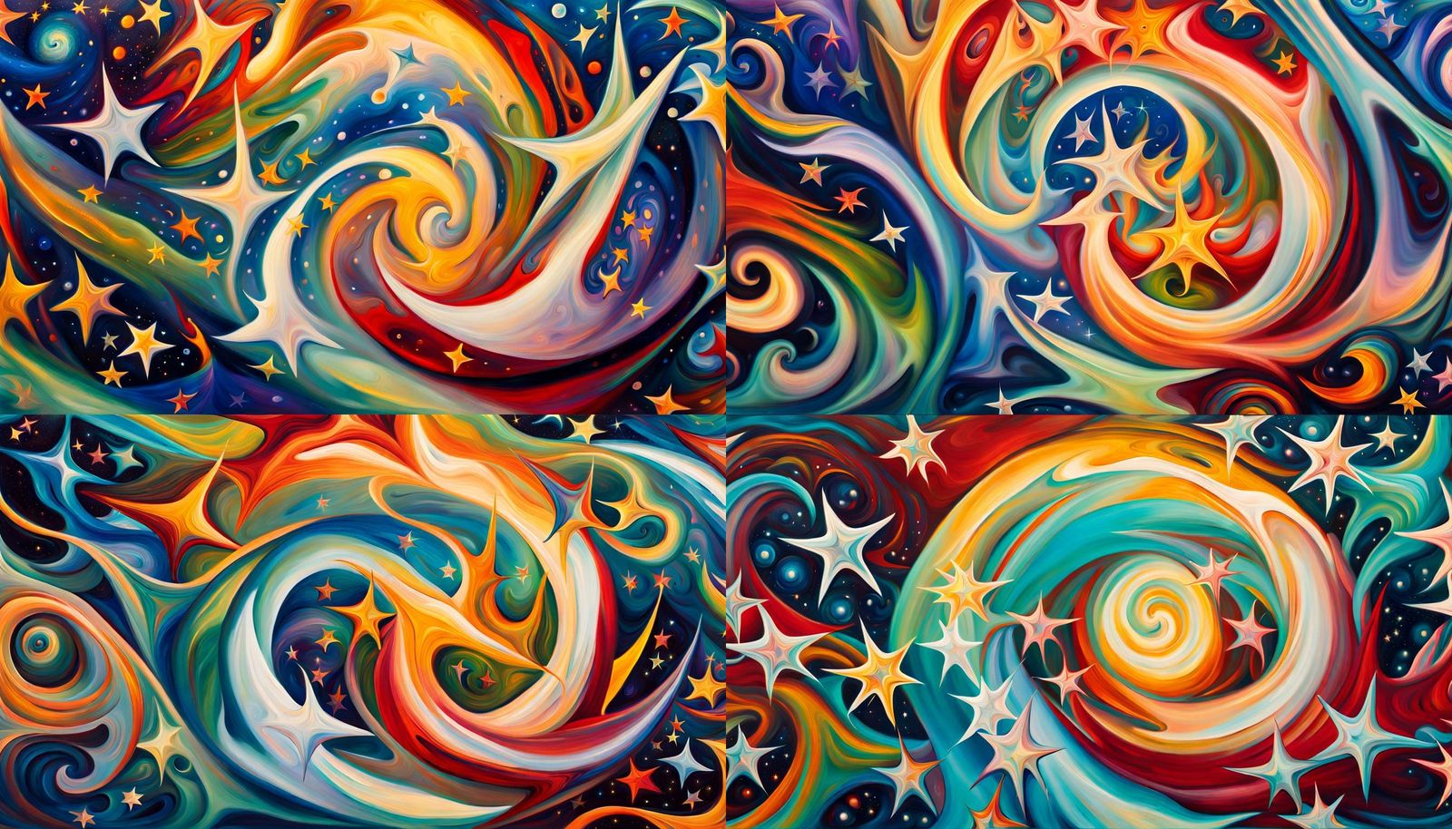 Iridescent Star Cluster in Abstract Expressionist Style