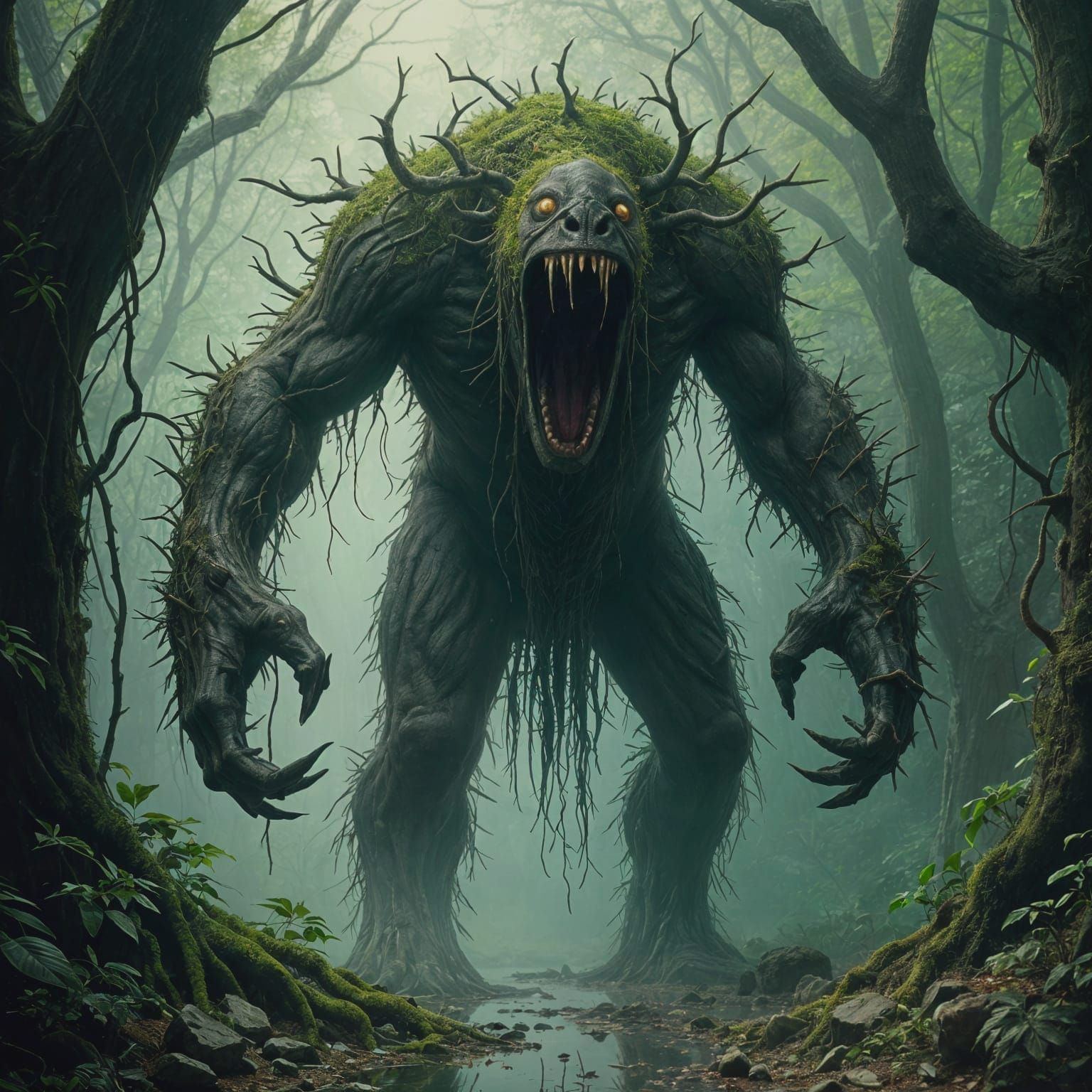 Vegetation Monster in Dark Fantasy Jungle