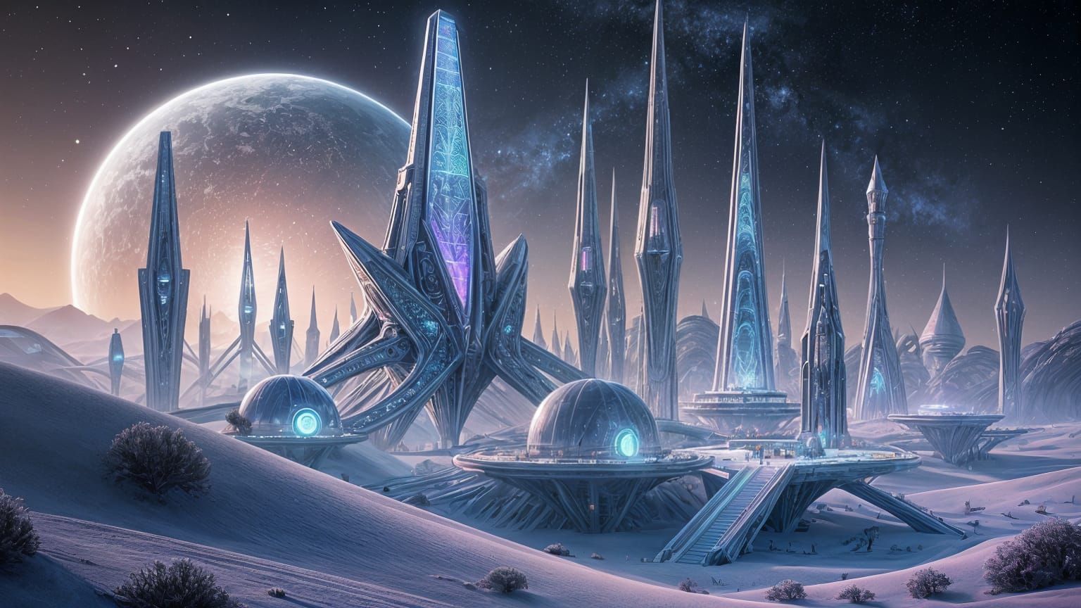 Futuristic Alien Cityscape with Biomechanical Architecture