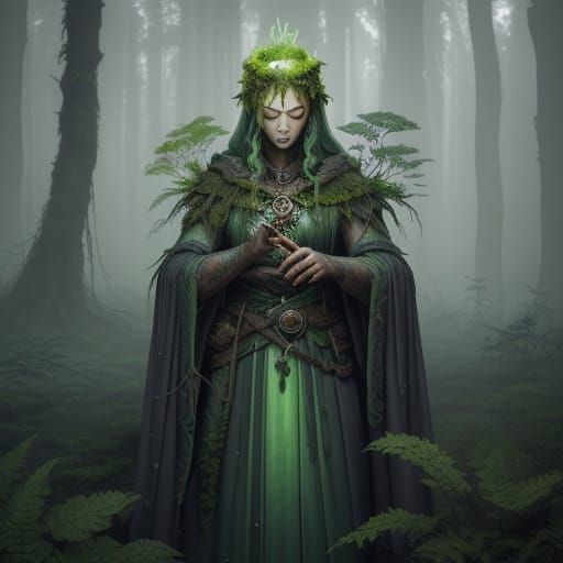 Mystical Woodland Druidess Channels Nature's Power